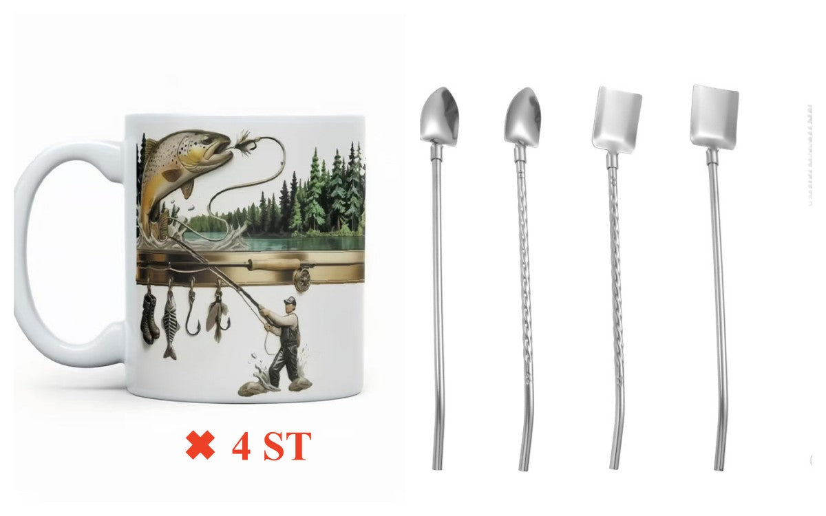 Keramisk kaffekopp med fisketema