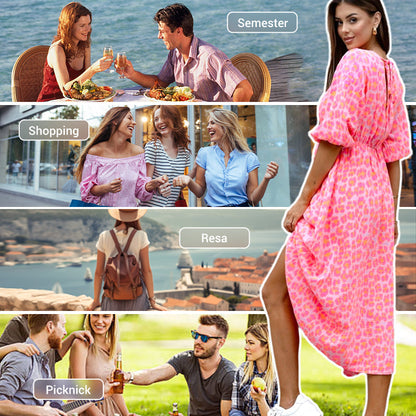 🔥🎁Nyhet 50 % RABATT🔥🔥V-ringad klänning med tryck för kvinnor