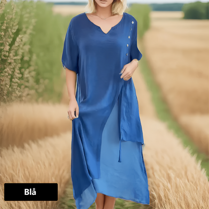 Litterär retro V-ringad designklänning