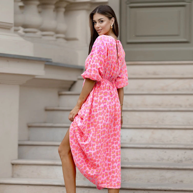 🔥🎁Nyhet 50 % RABATT🔥🔥V-ringad klänning med tryck för kvinnor