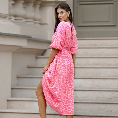 🔥🎁Nyhet 50 % RABATT🔥🔥V-ringad klänning med tryck för kvinnor