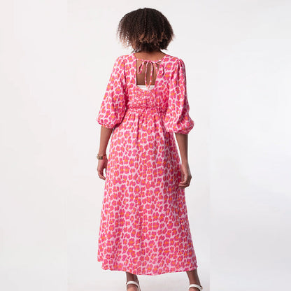 🔥🎁Nyhet 50 % RABATT🔥🔥V-ringad klänning med tryck för kvinnor