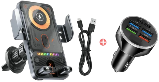 Genomskinlig 2-i-1 Mobilhållare & Trådlös Laddare (15W)