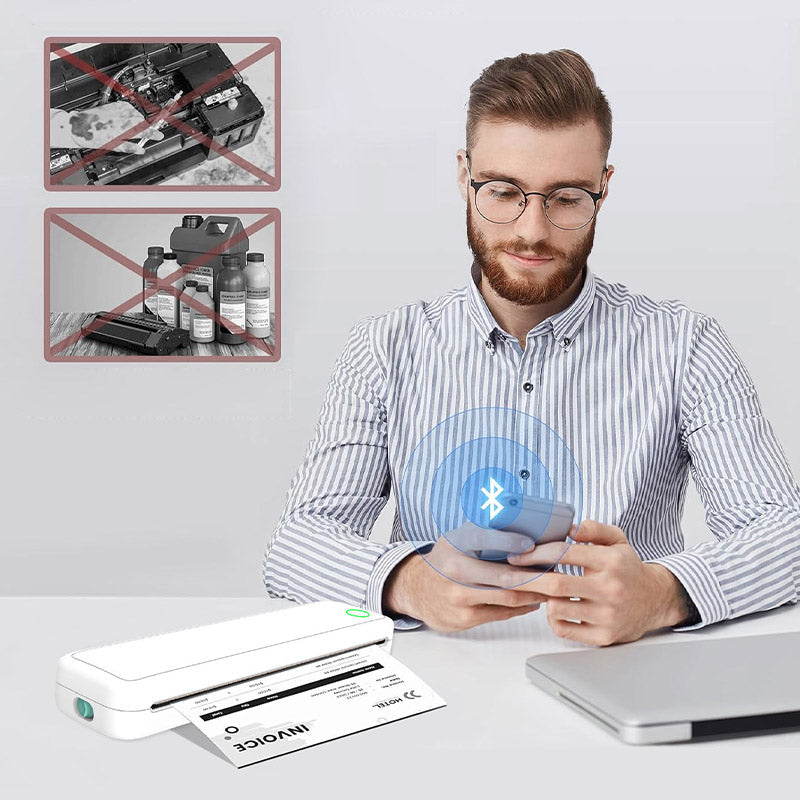 Trådlös A4 mini termisk skrivare med papper