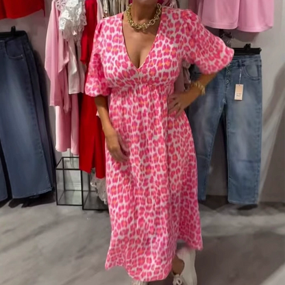 🔥🎁Nyhet 50 % RABATT🔥🔥V-ringad klänning med tryck för kvinnor