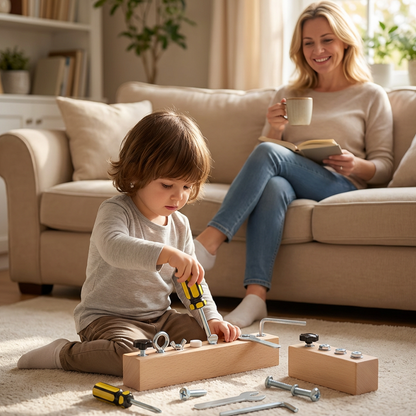 Montessori träleksak med skruvbräda