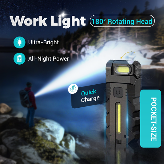 180° vridbar LED-arbetslampa – dubbla strålkastare, magnetisk bas och USB-C-laddningsport